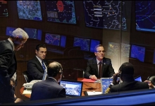 Kiefer Sutherland and Adan Canto in mission control: Designator Survivor/ABC