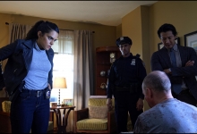 Sepideh Moaf and Will Yun Lee confront the  perp in Falling Water /USA Network