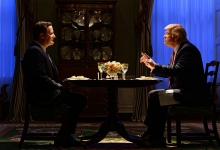 Jeff Daniels as James Comey and Brendan Gleeson as President Donald Trump in The Comey Rule for Showtime